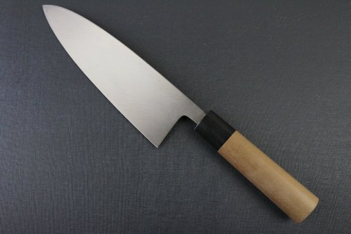 Japanese professional chef knife, Deba fillet knife, stainless steel 210mm, backside entire view