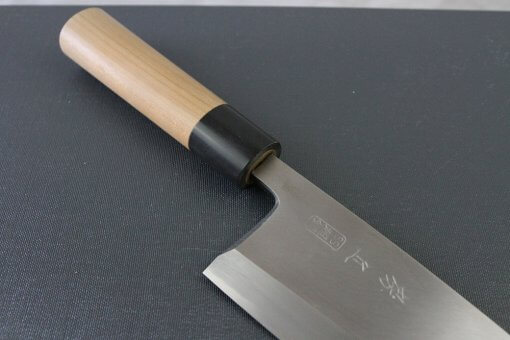 Japanese professional chef knife, Deba fillet knife, stainless steel 210mm, diagonal front view