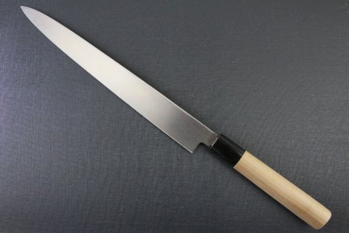 Japanese professional chef knife, Yanagiba Sushi knife, stainless steel 270mm, backside entire view