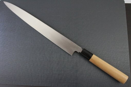 Japanese professional chef knife, Yanagiba Sushi knife, stainless steel 300mm, backside entire view