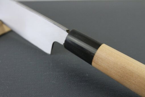 Japanese professional chef knife, Yanagiba Sushi knife, stainless steel 300mm, details of joint part handle and blade