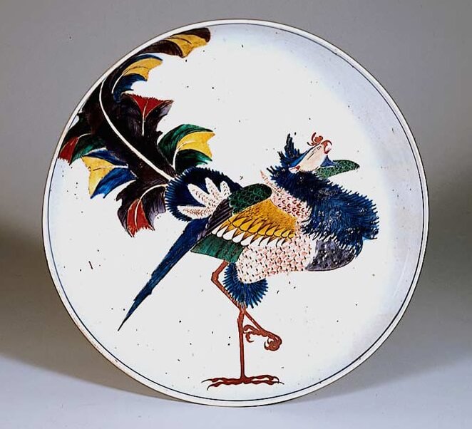 Kutani-Yaki Pottery and Porcelain, a famous Japanese crafts, antique Kutani as a Japanese art, bird painting