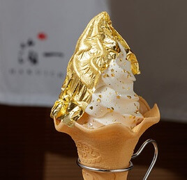 Kanazawa gold leafe, a Japanese traditional craftsmanship, gold leaved icecream