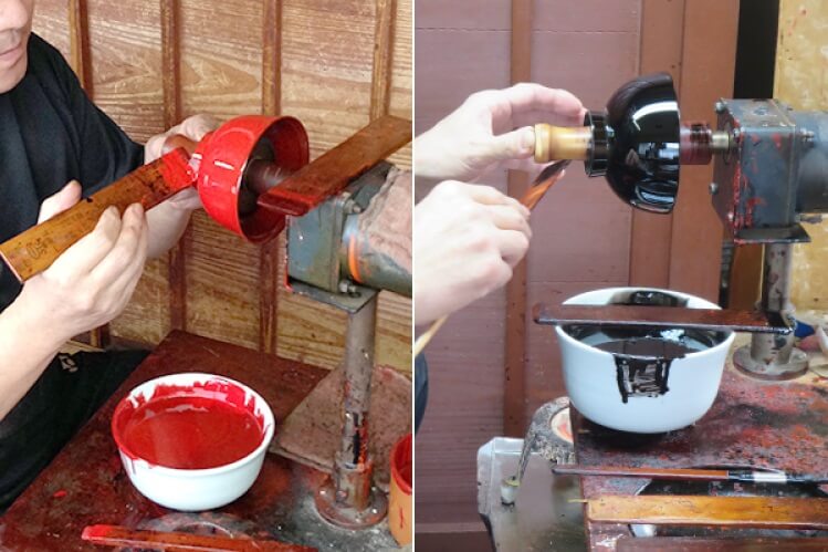 Echizen Lacquerware, a Japanese traditional craft, painting process