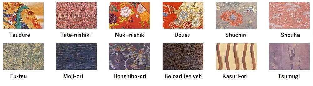 Nishijin-ori Textile, a Japanese traditional craft in Kyoto for Kimono, all list of textile types