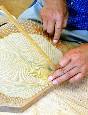 Kyoto Uchiwa Fans, a Japanese craft, making process of opening bamboo bones