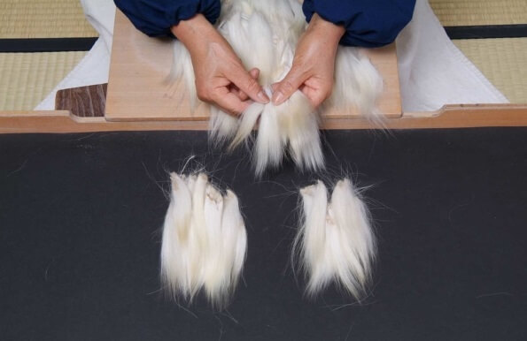 Kumano brushes for makeup, a Japanese craft, making process of screening fur