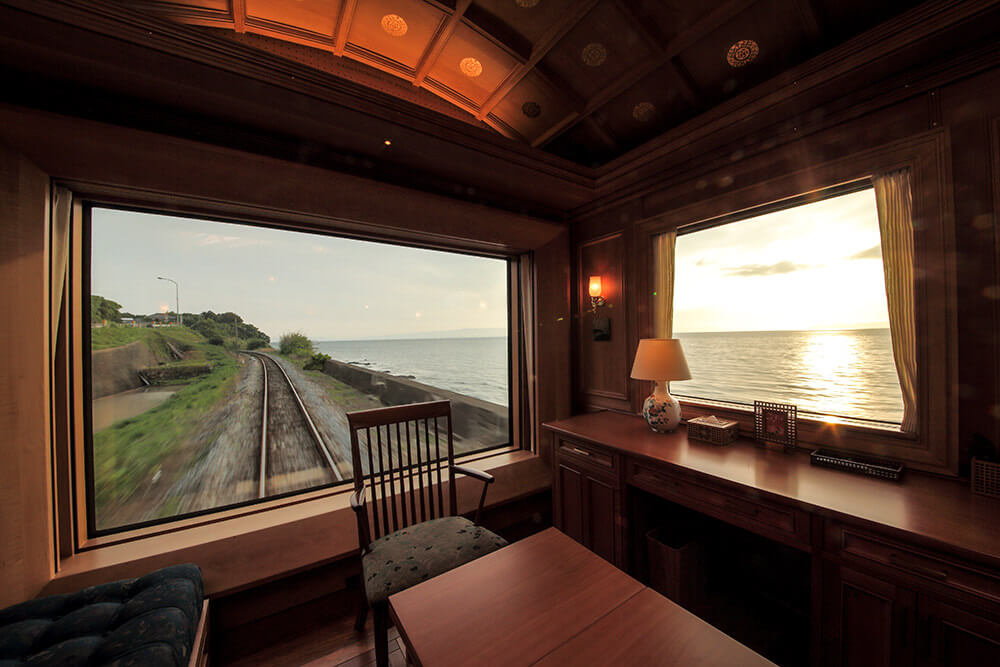 Seven Stars in Kyushu, cruise train of Japan, 7th car with landscapes from window