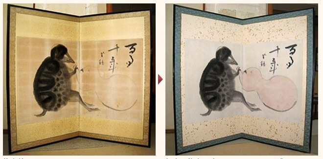 Art framing and repair techniques, a Japanese craftsmanship, repairing before and after