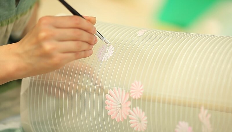 Yame paper lantern, a traditional Japanese craft, making process of drawing