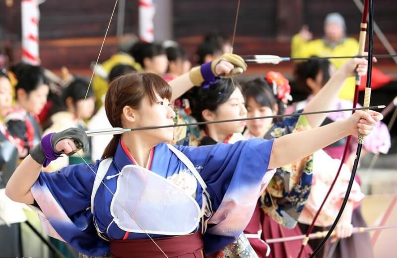 Miyakonojo Japanese longbow, a traditional craft, used in Shogatsu festival in Kyoto