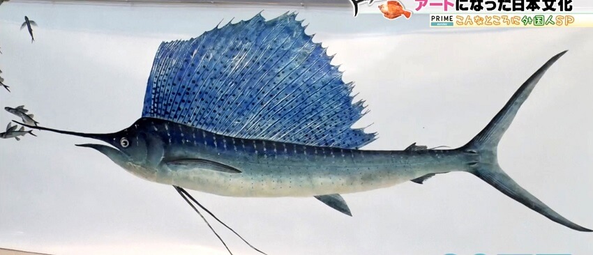 Gyotaku fish print, a Japanese traditional technique, sea marlin