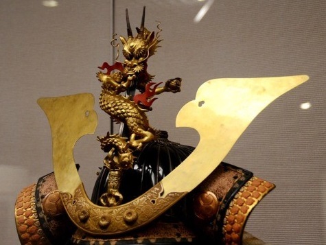 Samurai helmet, Japanese Kabuto, details of gorgeous crest