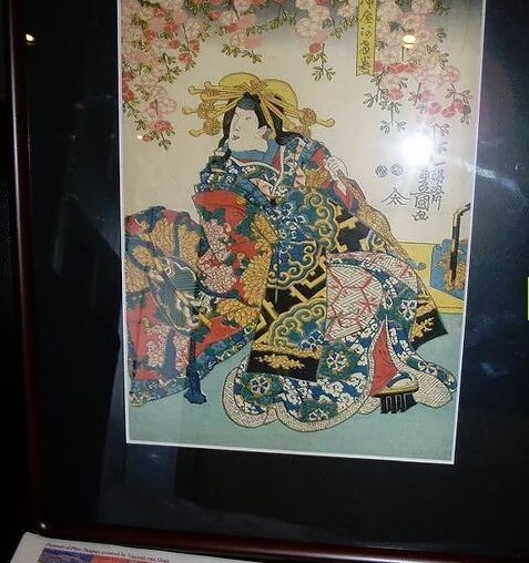 Genuine antique Ukiyo-e woodblock print, Utagawa Toyokuni III, in frame