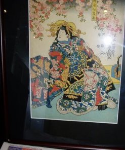Ukiyo-e woodblock print by Utagawa Toyokuni, Kabuki Miuraya, mounted in frame