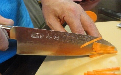 Sharpest Japanese chef knives, cutting vegetables