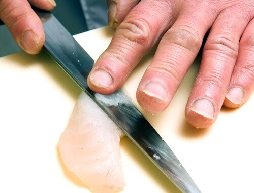 Japanese kitchen knife, slicing fish
