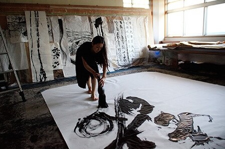 a big scale Japanese calligraphy shodo work