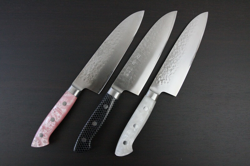 Toshu Made-to-order Japanese chef knives, three samples entire view