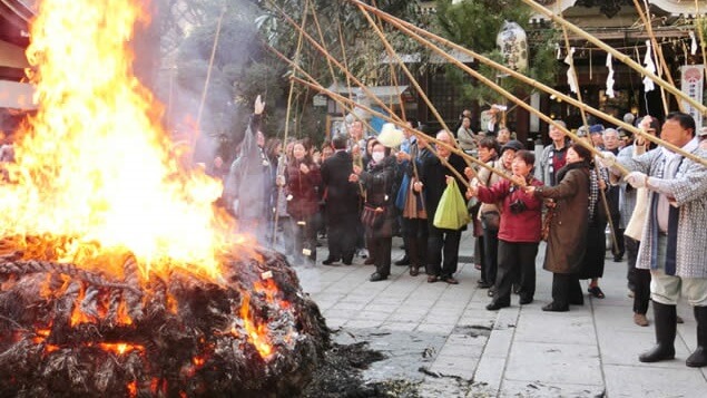 Dondo-yaki festival in Japan; burning shodo works