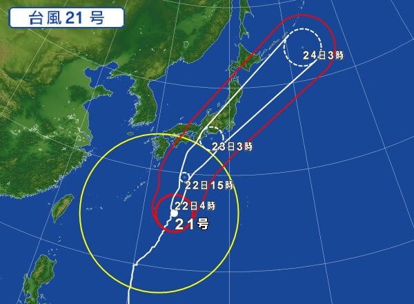 expected route of a typhoon in Japan