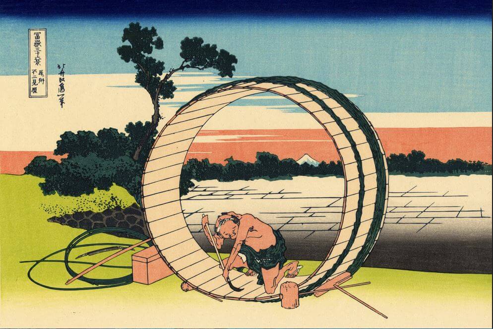 Ukiyo-e, Japanese woodblock prints drawn by eccentric and innovative techniques, one by Hokusai