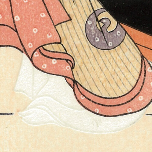 Bijin-ga, Ukiyo-e of beautiful woman, by Kitagawa Utamaro, details of surface