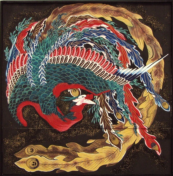 The Phoenix drawn by Katsushika Hokusai in Obuse