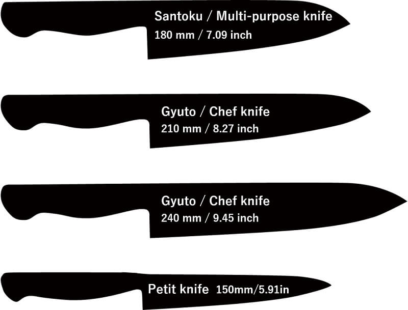 Toshu custom knife, finest quality made-to-order Japanese chef knives, knife types and length